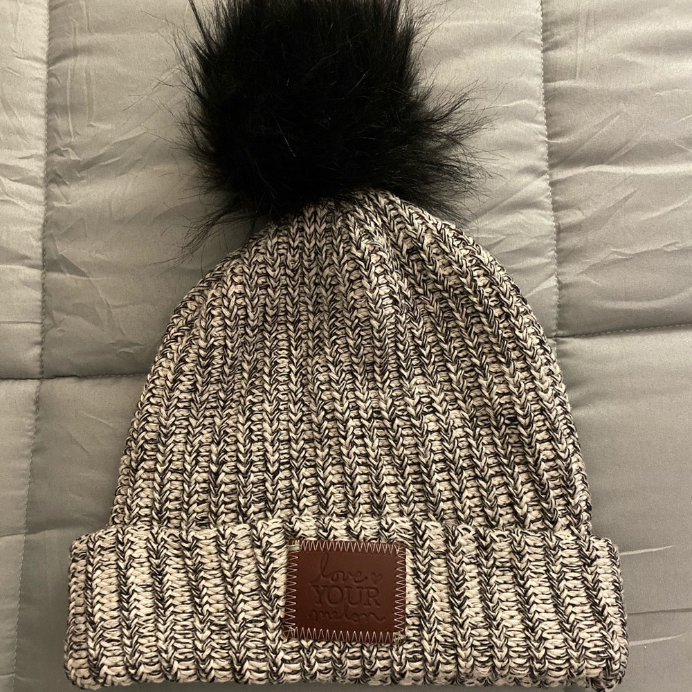 Love Your Melon Grey Hat with Black Pom